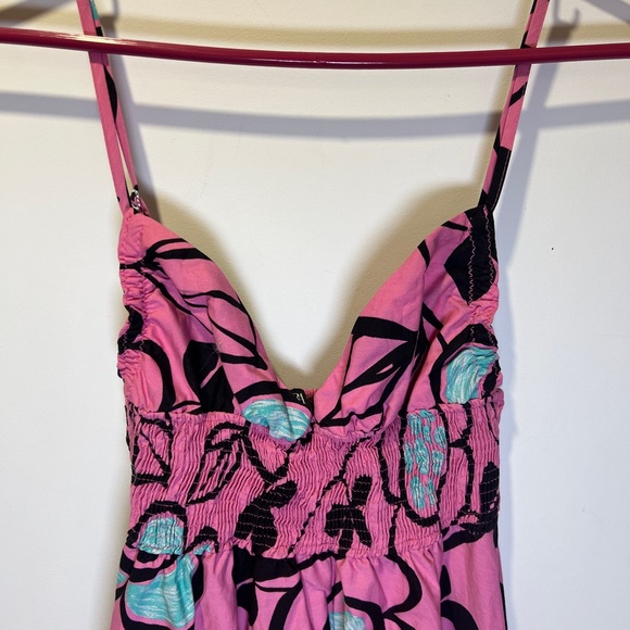 Zara Pink Blue and Black Printed Maxi Poplin Dress size XS - Picture 5 of 10